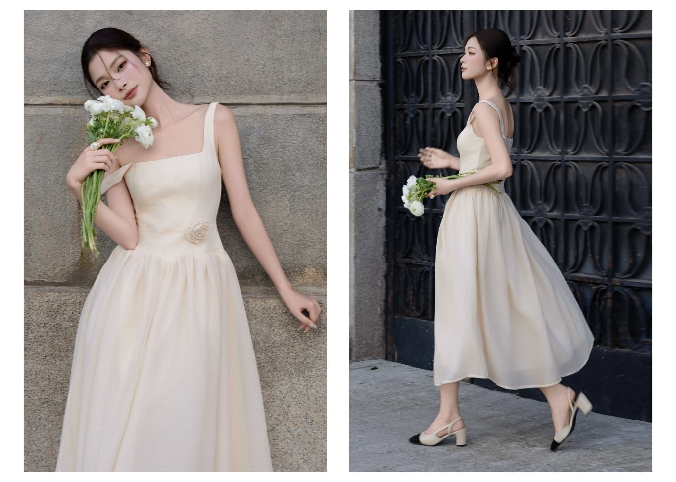 Đầm xòe dạo phố voan dài 2 dây DAA41A - Ảnh lookbook