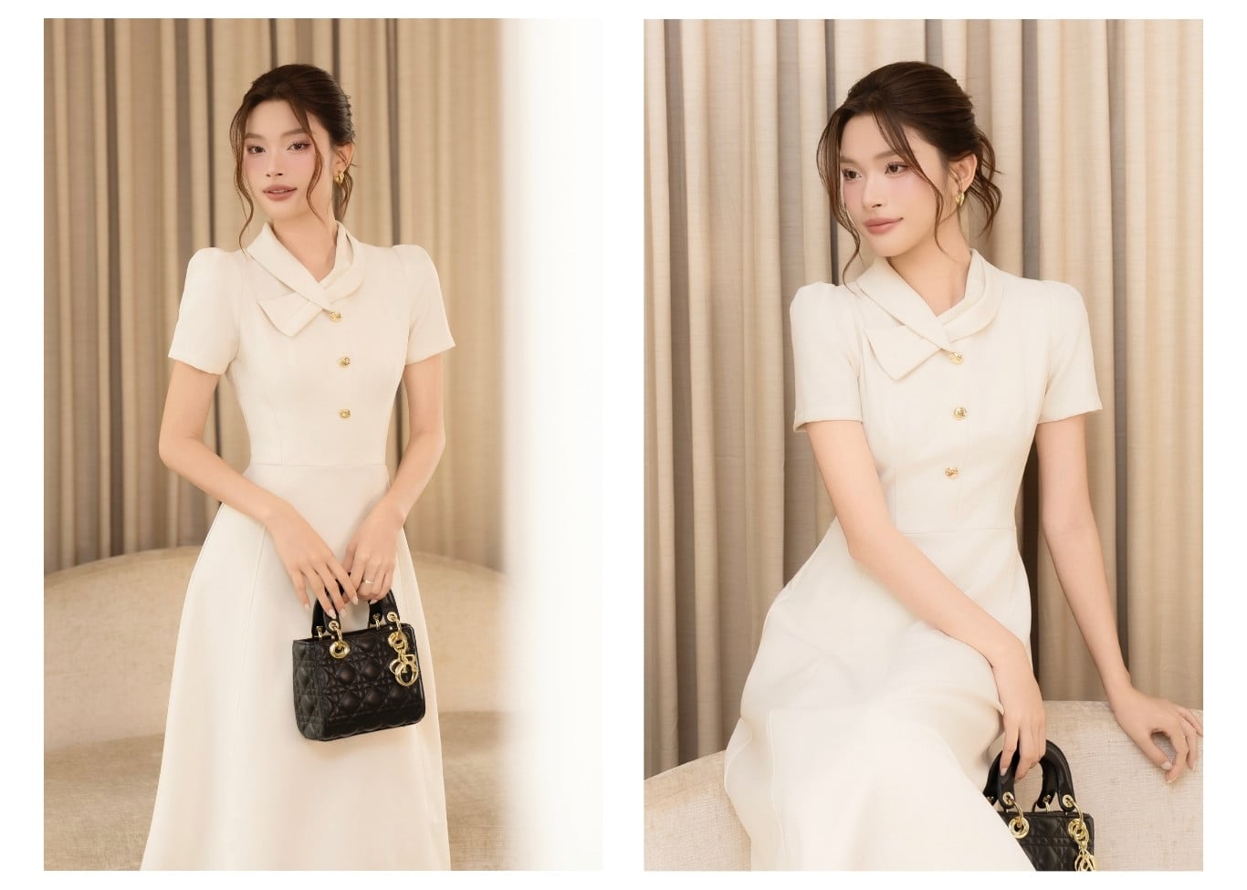 Đầm xòe công sở dài tay ngắn D4533B - Ảnh lookbook