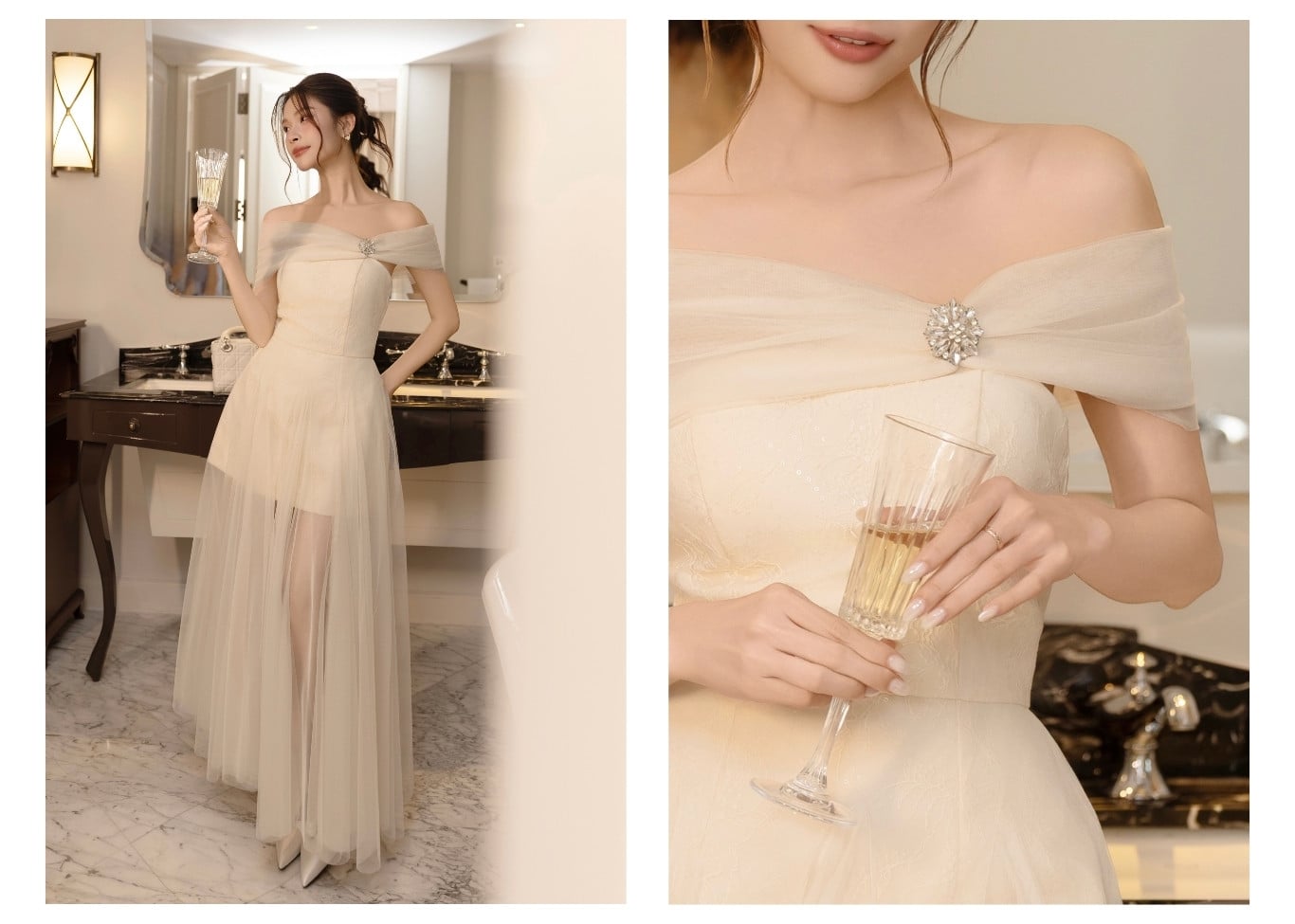 Đầm xòe tiệc ren dài cúp ngực D4526A - Ảnh lookbook