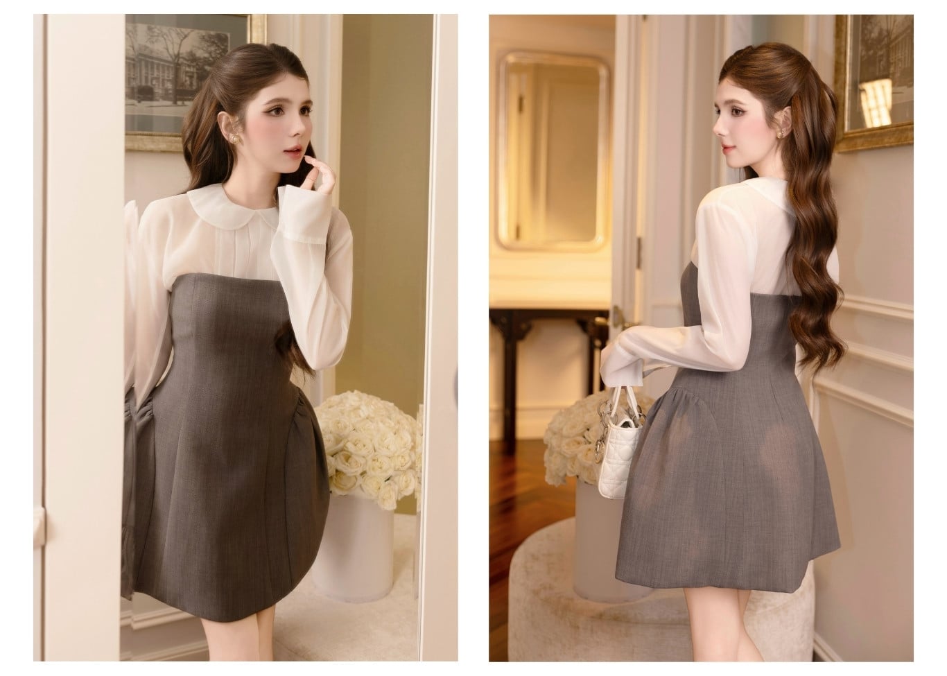 Set tiệc ngắn đầm cúp nhún phồng K4580D - Ảnh lookbook