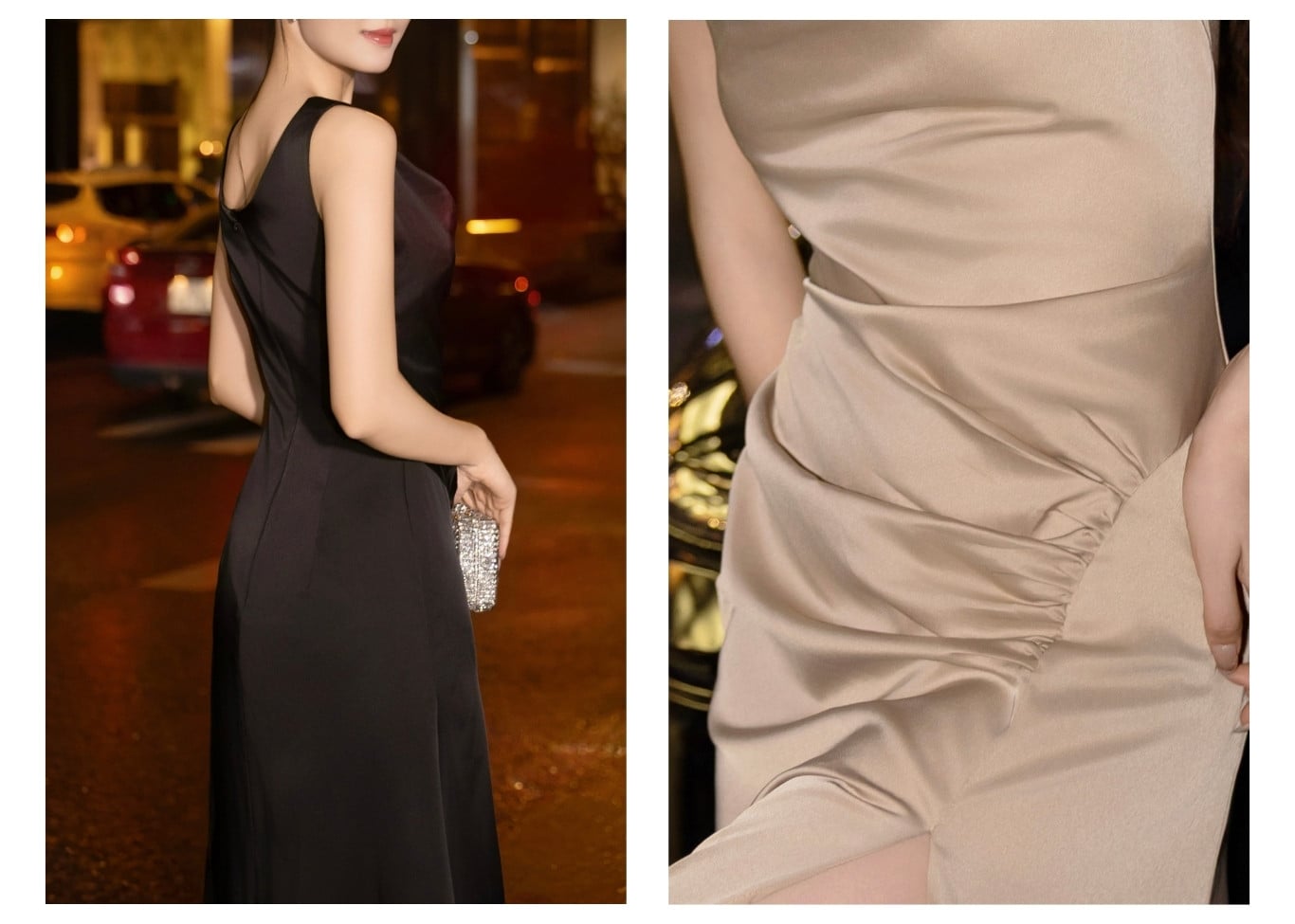 Đầm tiệc lụa dài cổ đổ đuôi cá D4560B - Ảnh lookbook