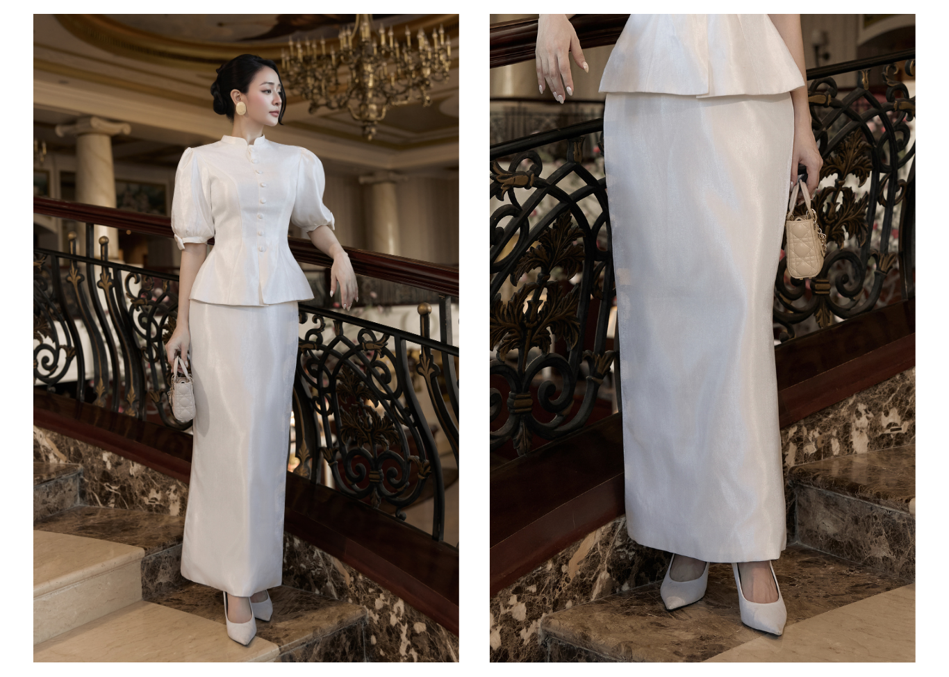 Chân váy suông tiệc Tafta nhũ dài VAF64T - Lookbook 1