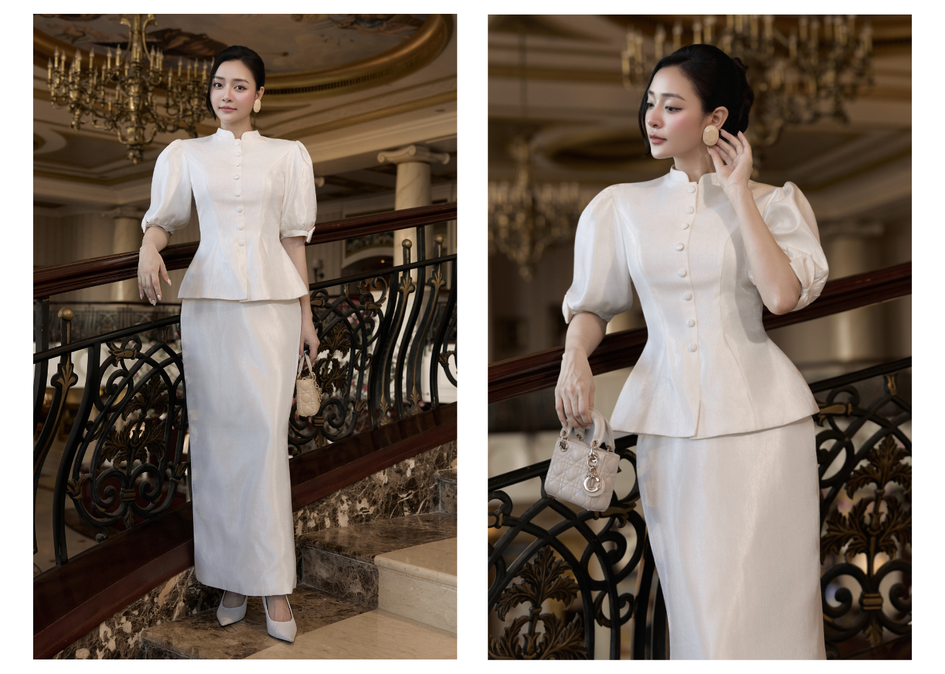 Áo kiểu tiệc Tafta nhũ tay lửng AAF63V - lookbook1