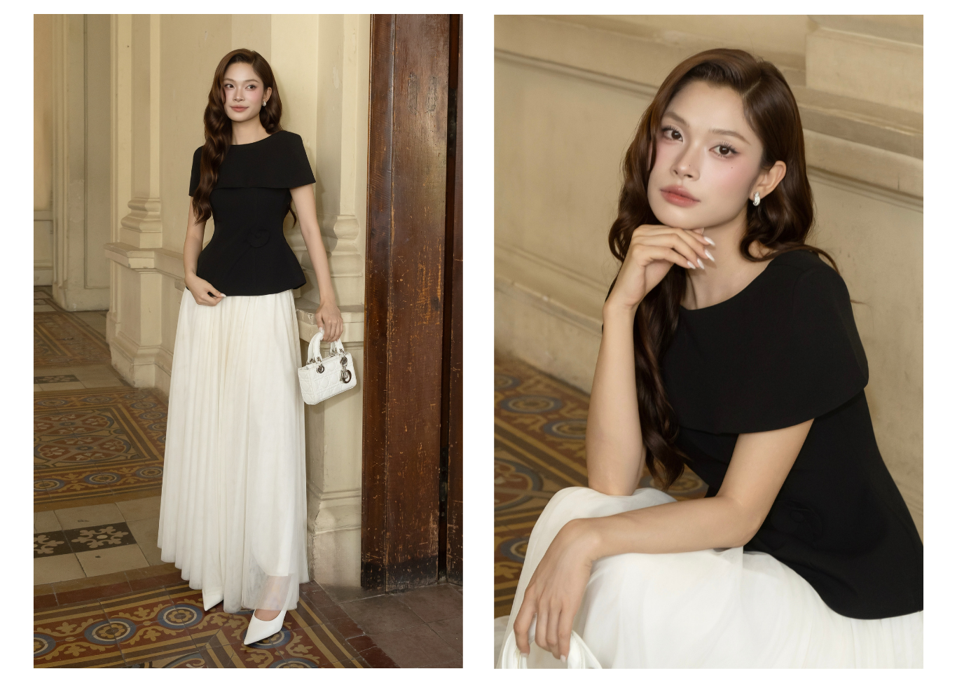 Áo Kiểu Tiệc Cotton Kèm Tag Hoa - AAH05A