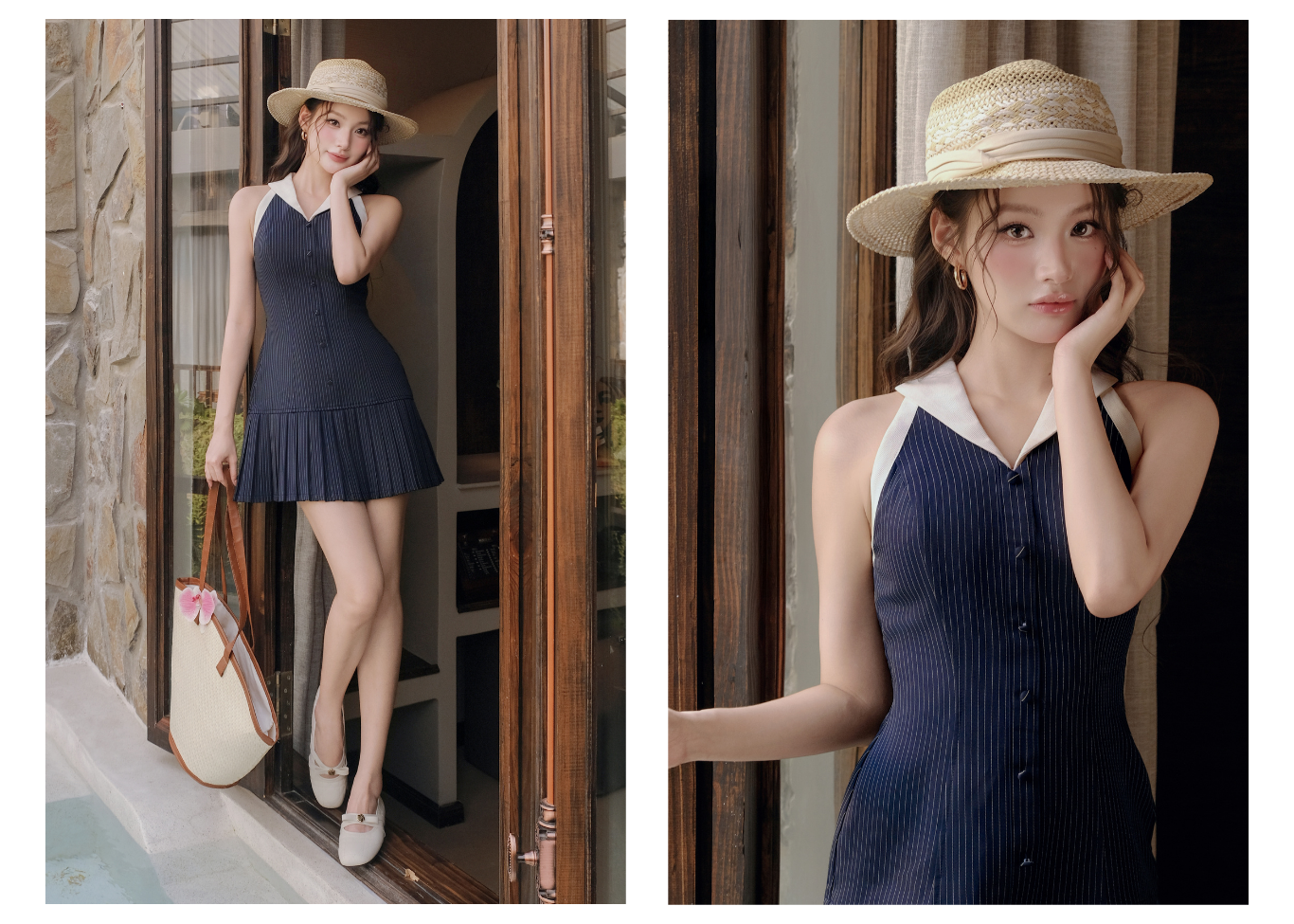 Đầm xòe dạo phố cotton ngắn sọc DAE75A - lookbook1