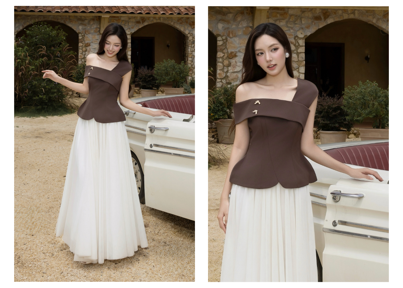 Áo Kiểu Tiệc Cotton Trễ Vai - AAG06T