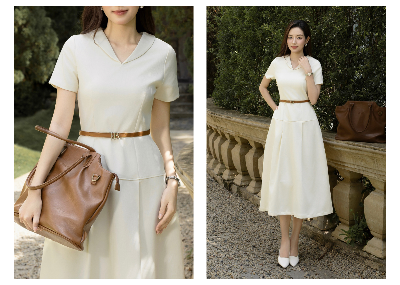 Đầm Công Sở Cotton Dài Xoè Cổ V - DAG22T