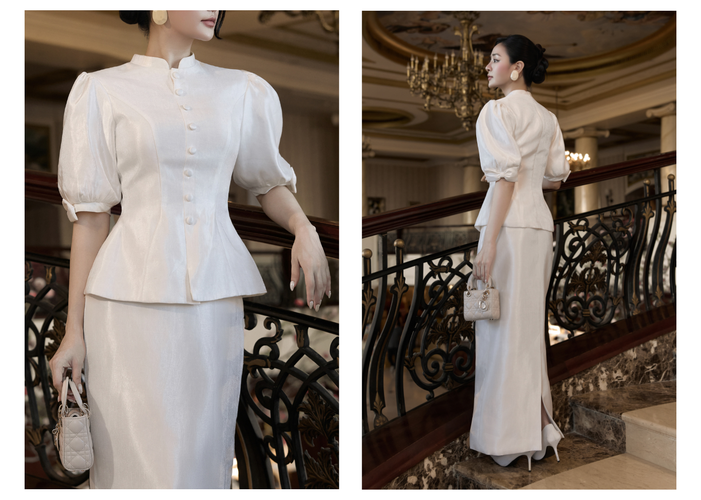 Áo kiểu tiệc Tafta nhũ tay lửng AAF63V - lookbook2