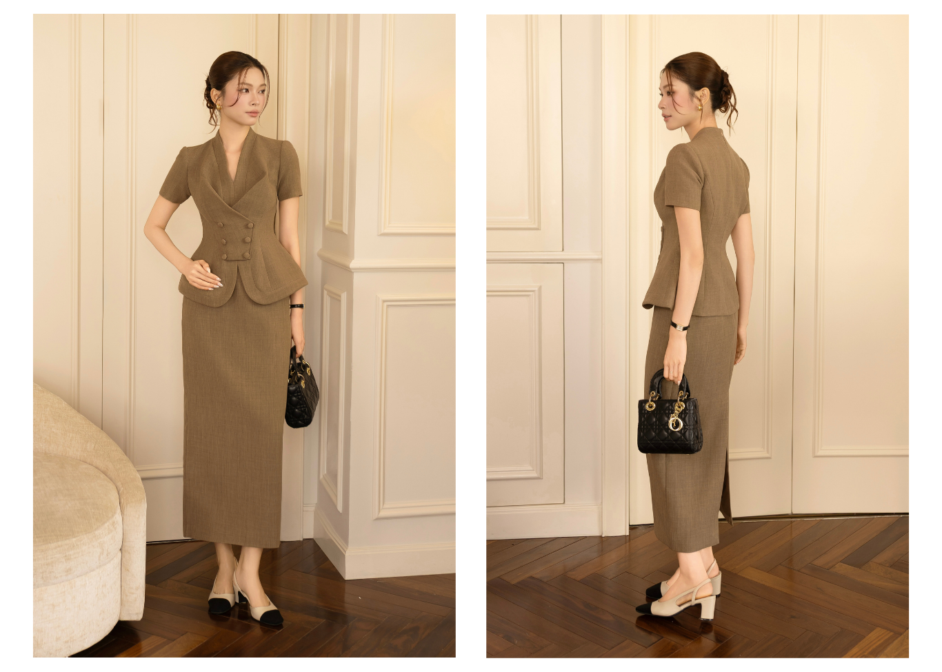 Chân váy suông công sở cotton suông, xẻ sau - VAF26A