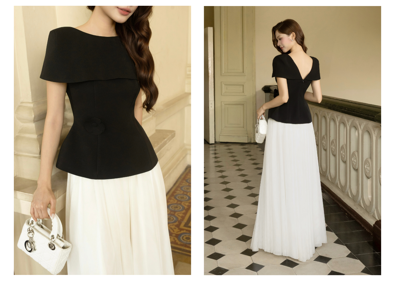 Áo Kiểu Tiệc Cotton Kèm Tag Hoa - AAH05A