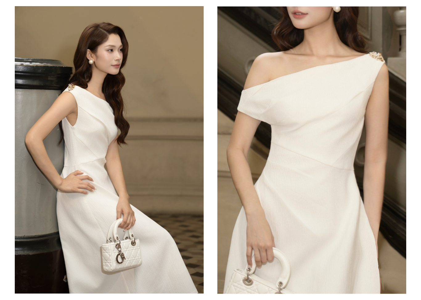 Đầm Xòe Tiệc Cotton Dài Cổ Xéo - DAH02B
