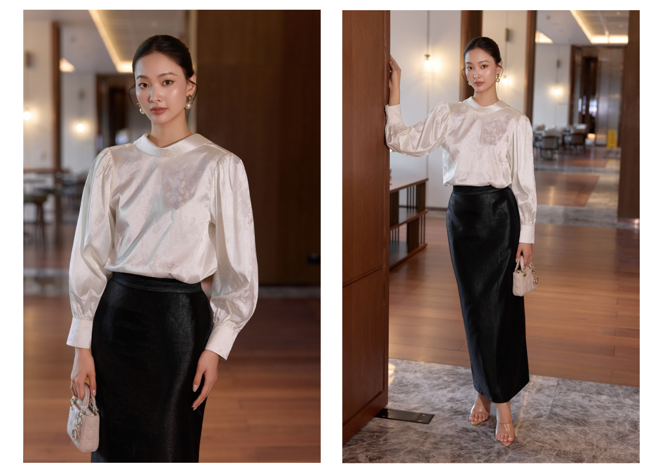 Chân váy suông tiệc Tafta nhũ dài VAF64T - Lookbook 2