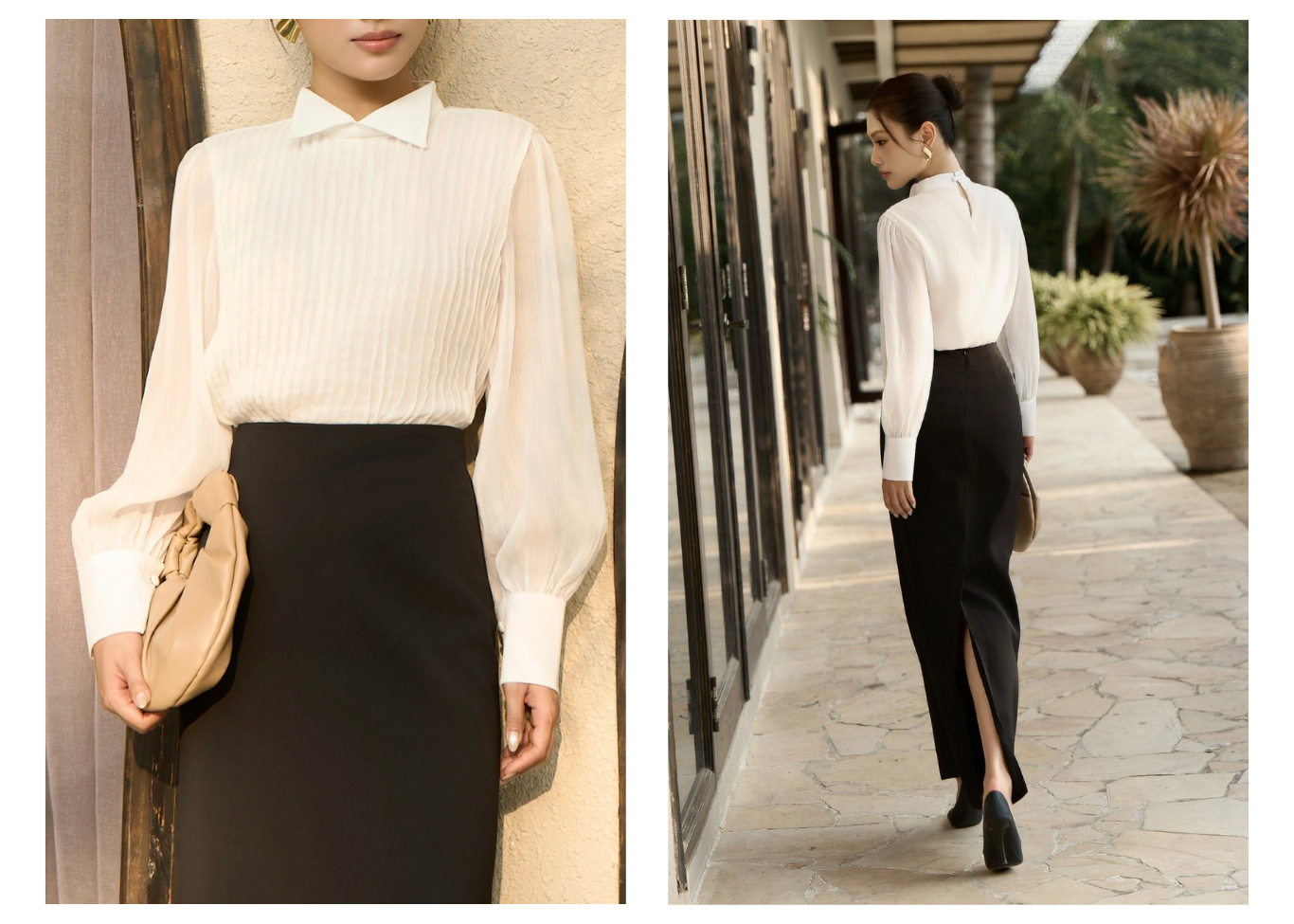Áo công sở voan diễu ly trước AAD62V - Lookbook 2
