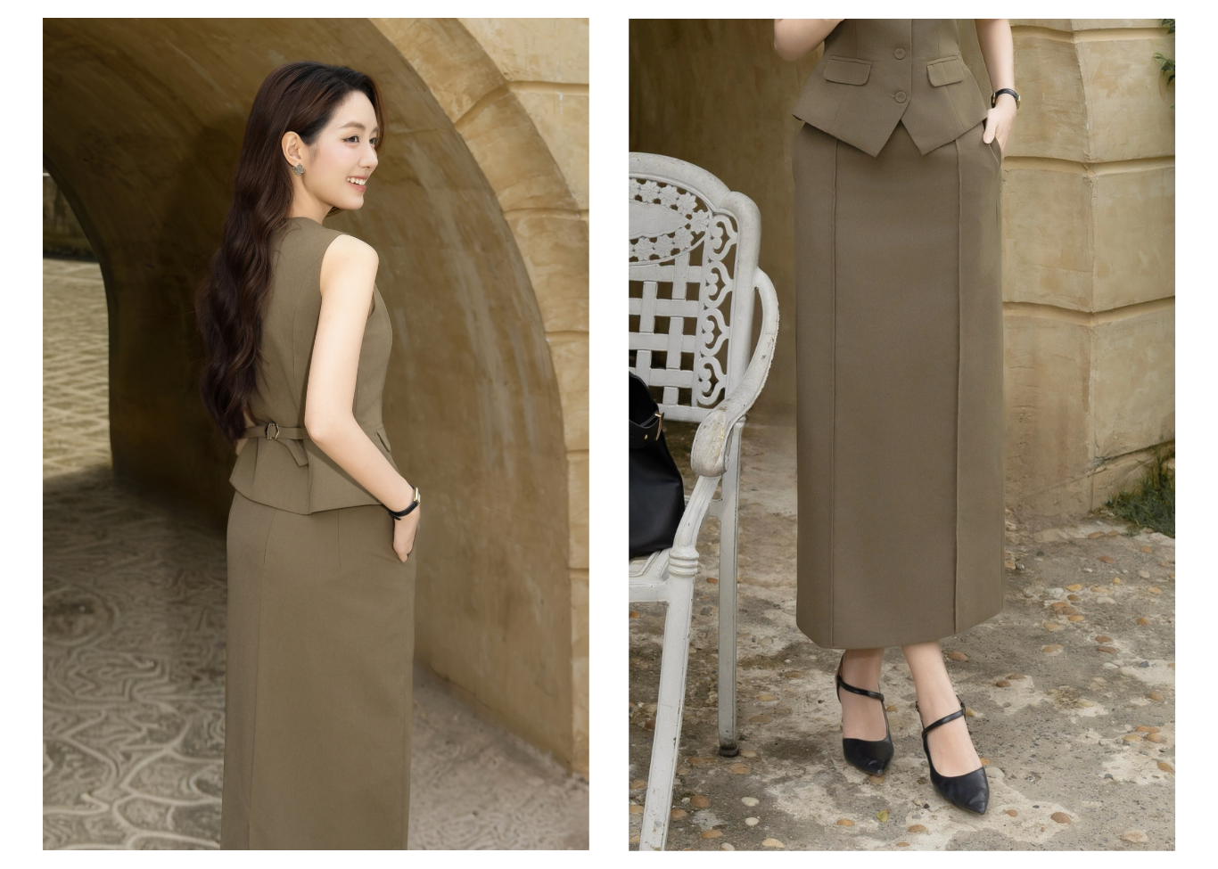 Chân Váy Suông Công Sở Linen Dài - VAG45A