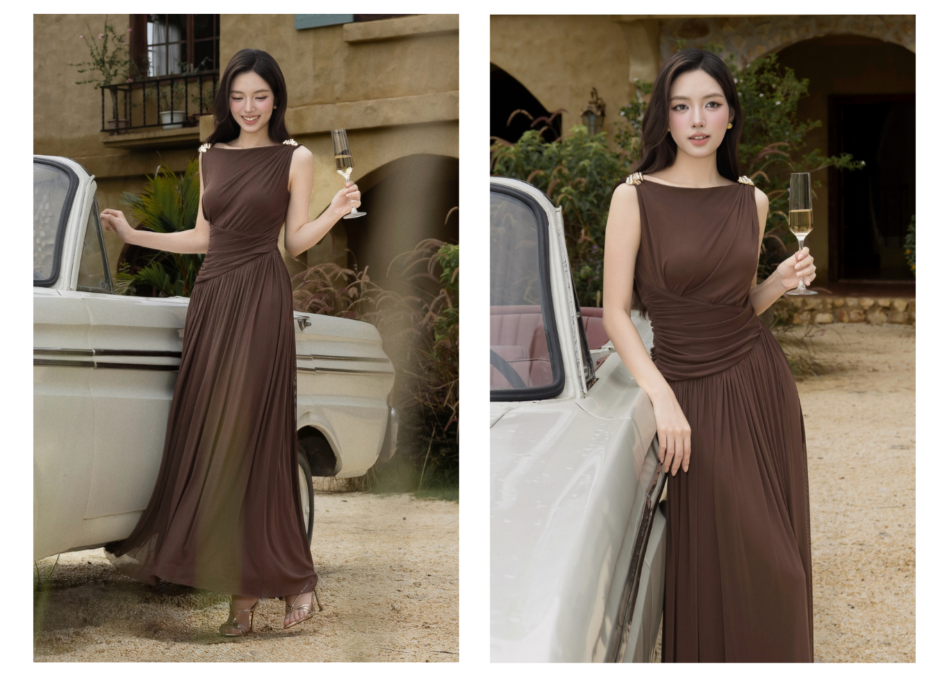Đầm Tiệc Thun Lưới Dài Cổ Thuyền - DAG04B