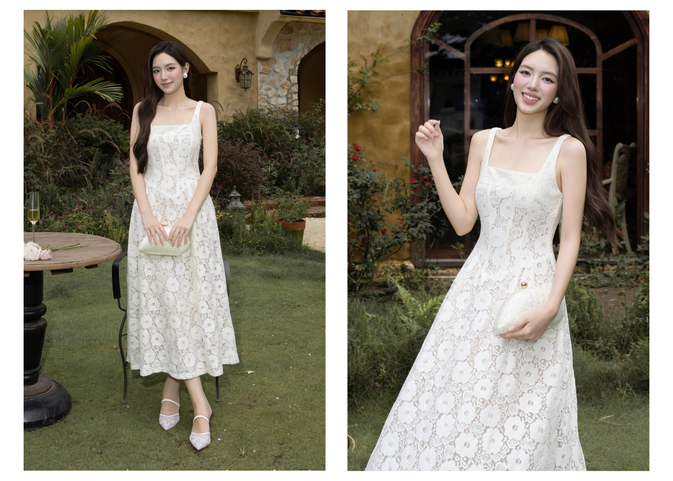 Đầm 2 Dây Tiệc Dài Ren Cotton - DAG02A