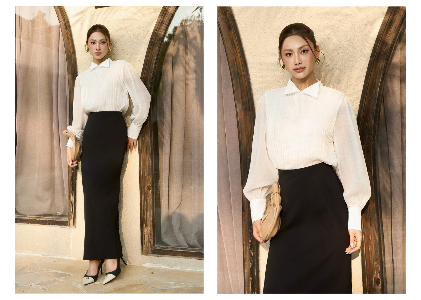 Áo công sở voan diễu ly trước AAD62V - Lookbook 1