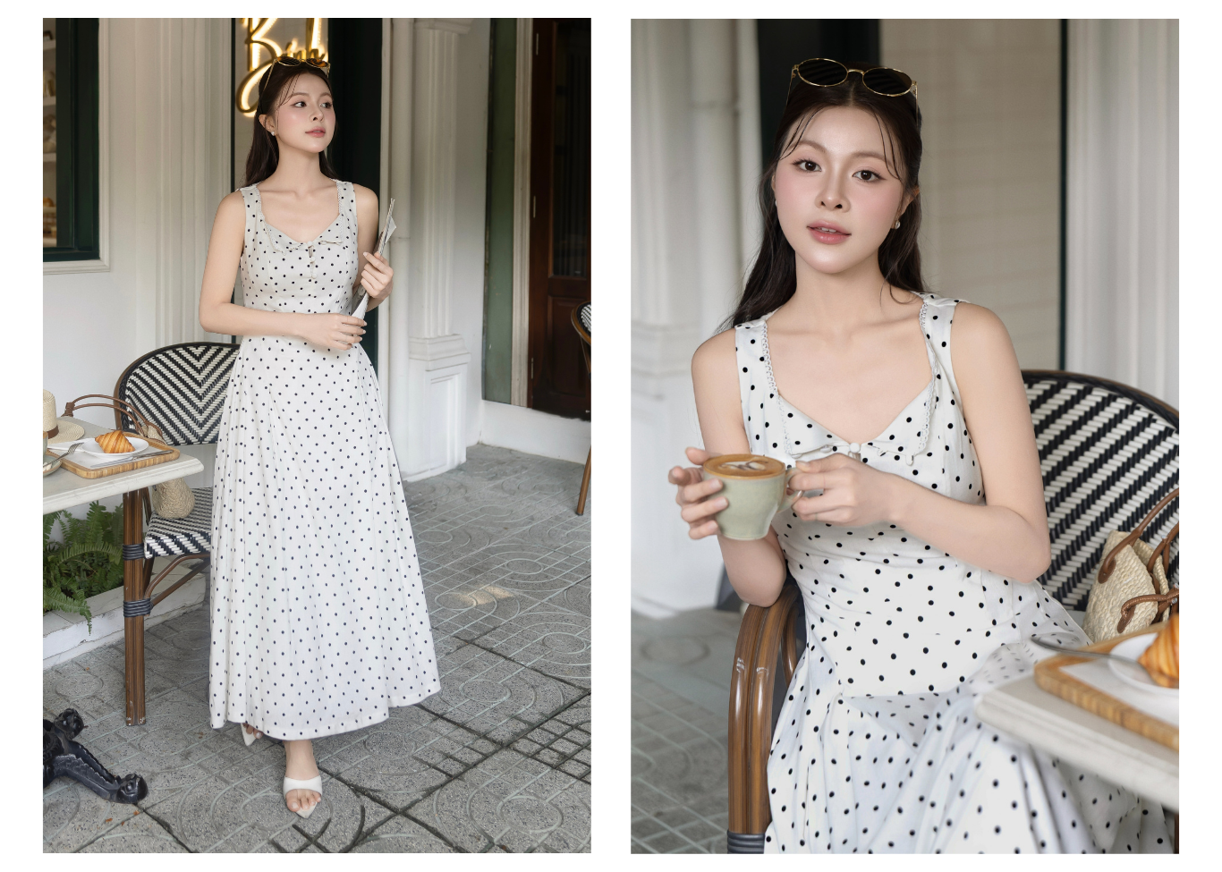 Đầm 2 dây dạo phố Linen xoè, cổ tim viền ren DAF41B