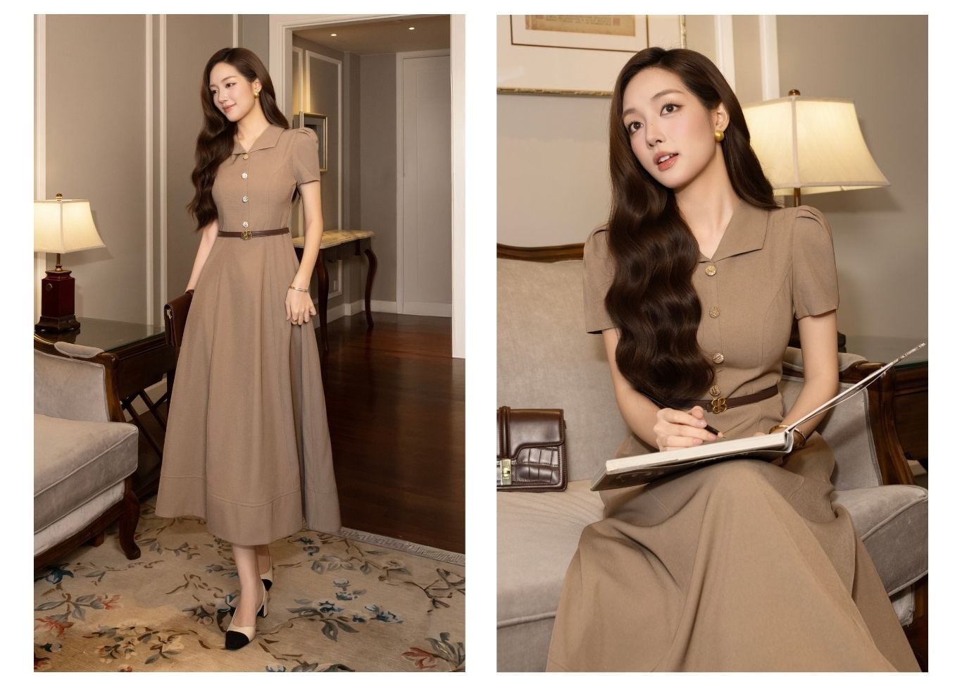 Đầm Xòe Công Sở Cotton Dài Cổ V - DAI21A