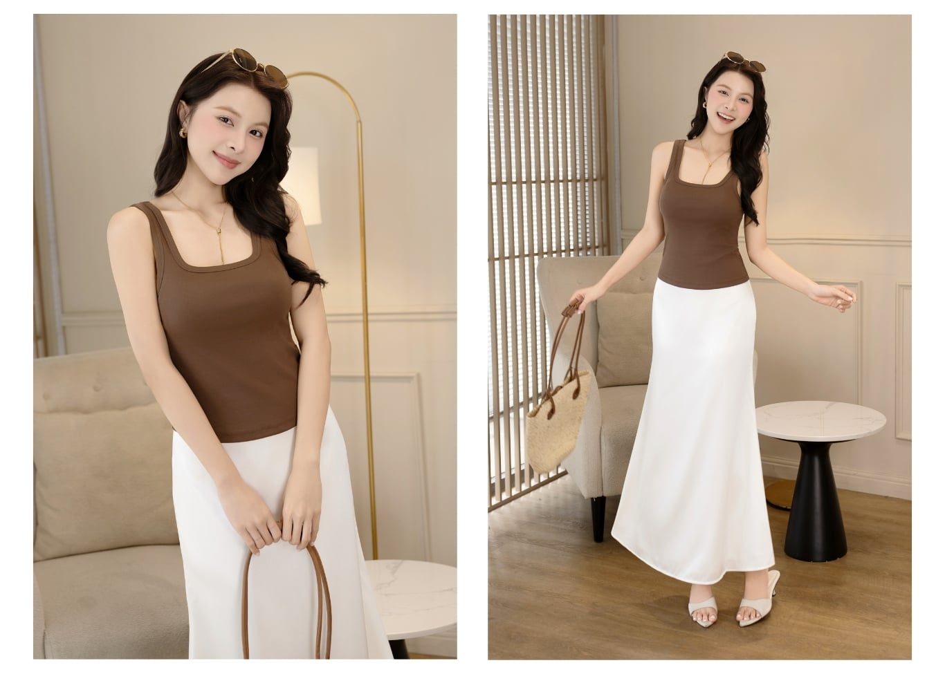 Áo dạo phố thun ngắn cổ vuông dáng ôm AAF47H