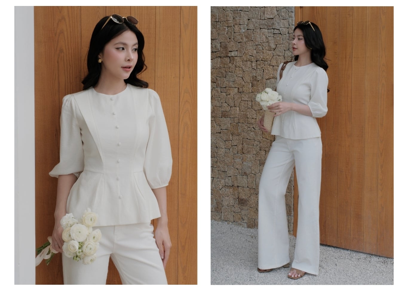 Áo kiểu dạo phố linen cổ tròn AAD43T