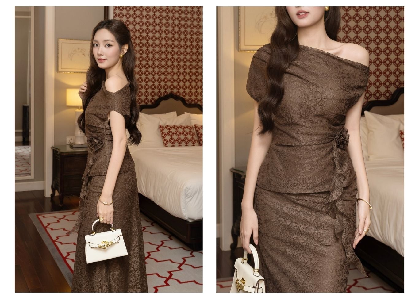 Set Tiệc Ren Dài Kèm Hoa Cài - KAI09T