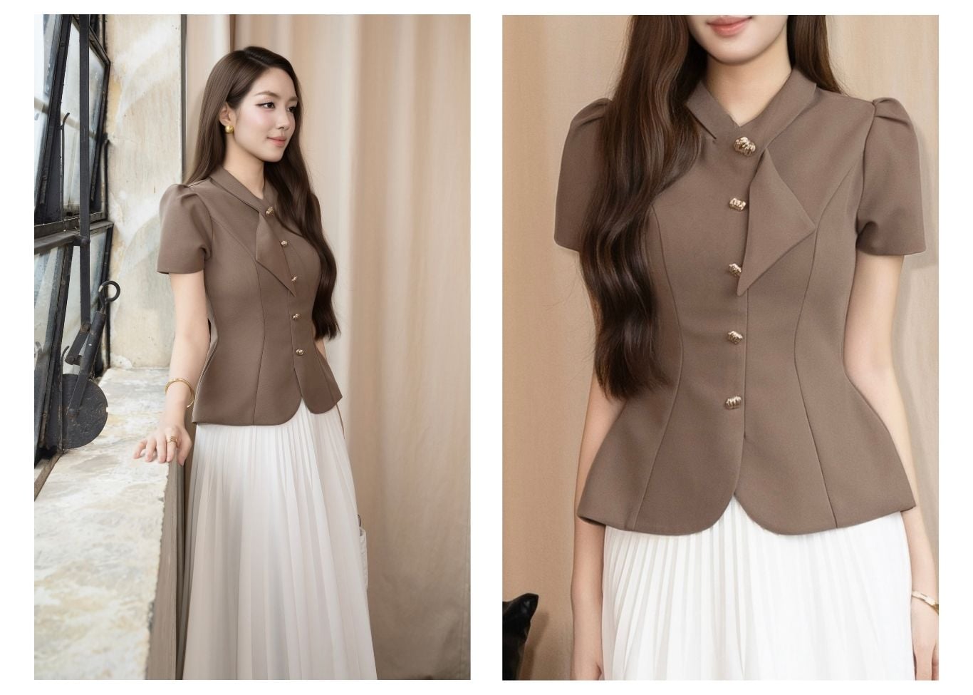 Áo Kiểu Công Sở Cotton Cổ V - AAK25T