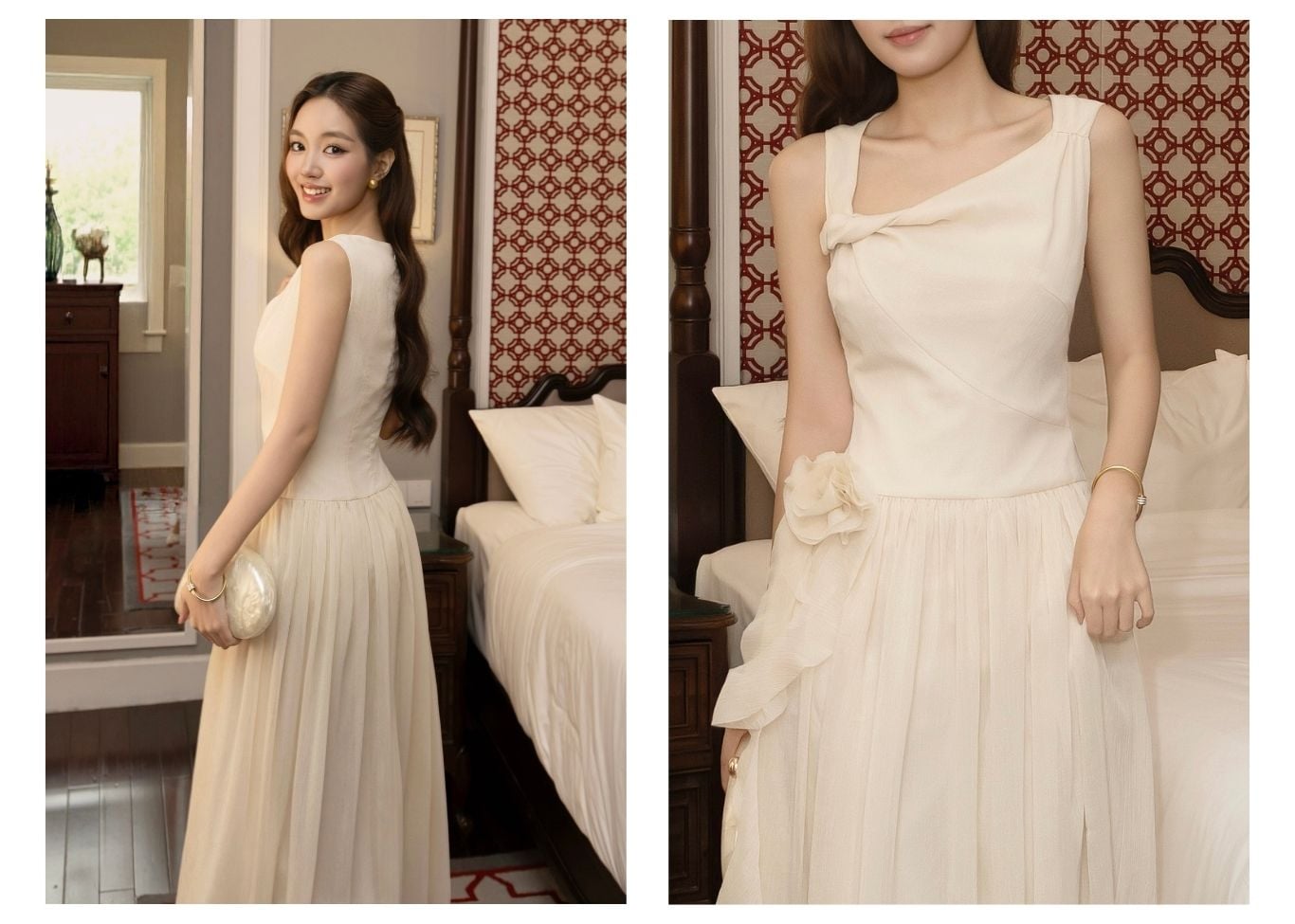 Đầm Xòe Tiệc Voan Dài Hoa Cài - DAI07B