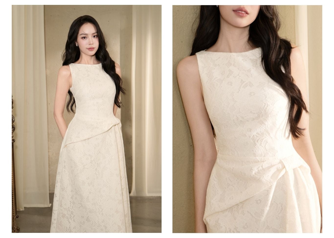Đầm Xòe Tiệc Ren Dài Cổ Vuông - DAK04A