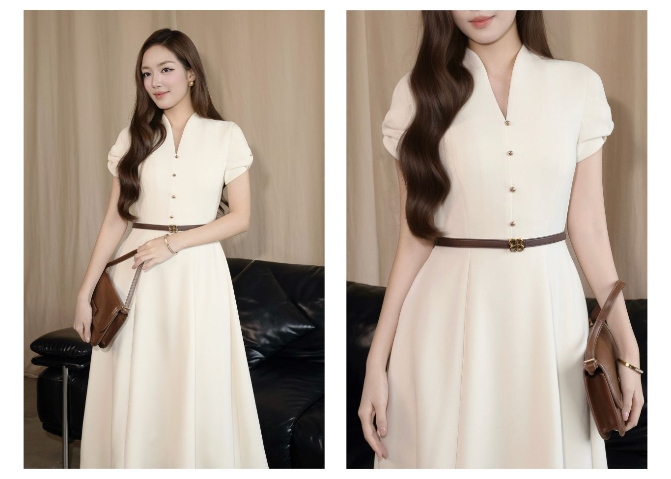 Đầm Xòe Công Sở Cotton Dài Cổ V - DAK21A
