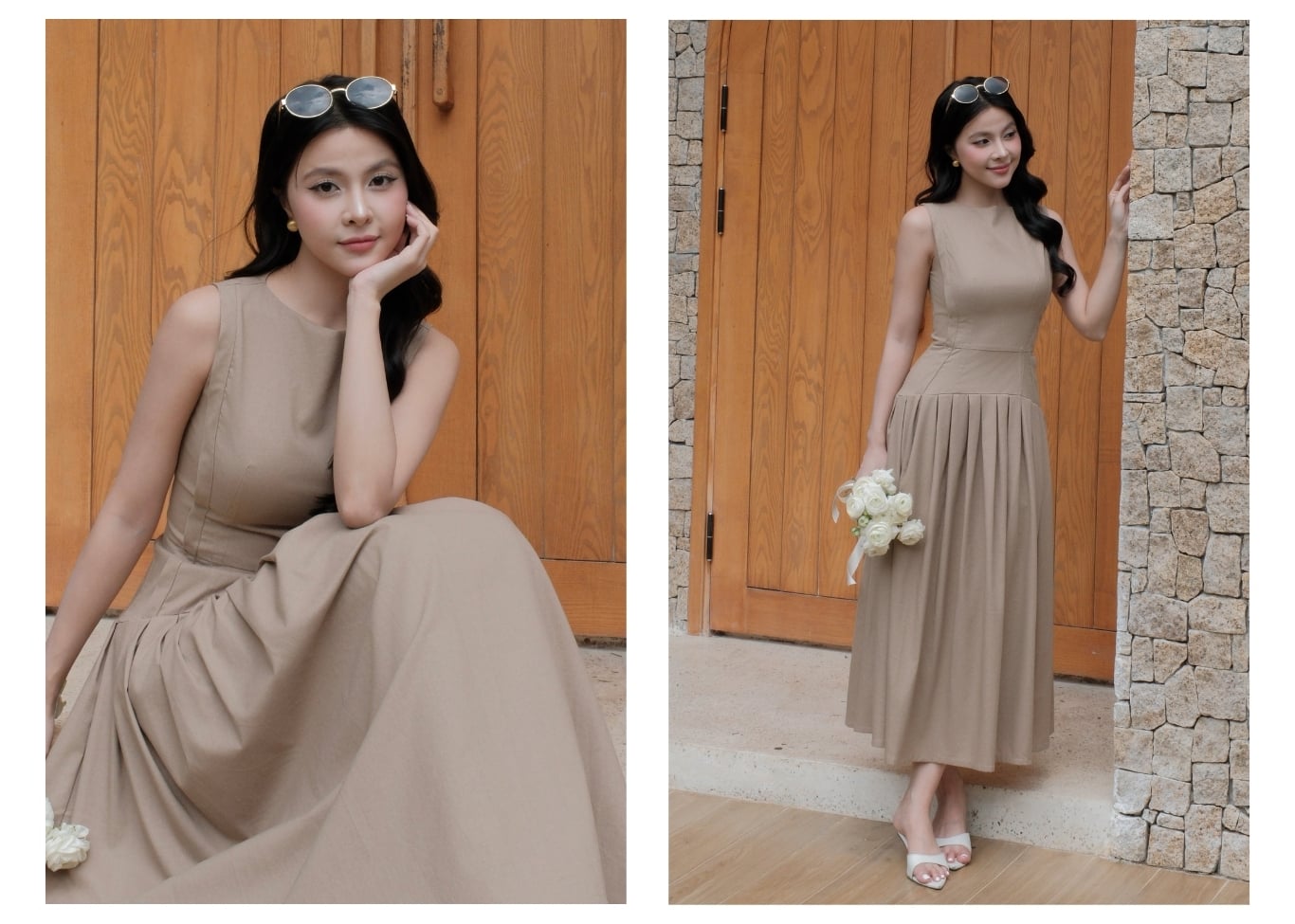 Đầm dạo phố linen dài cổ thuyền DAD47B