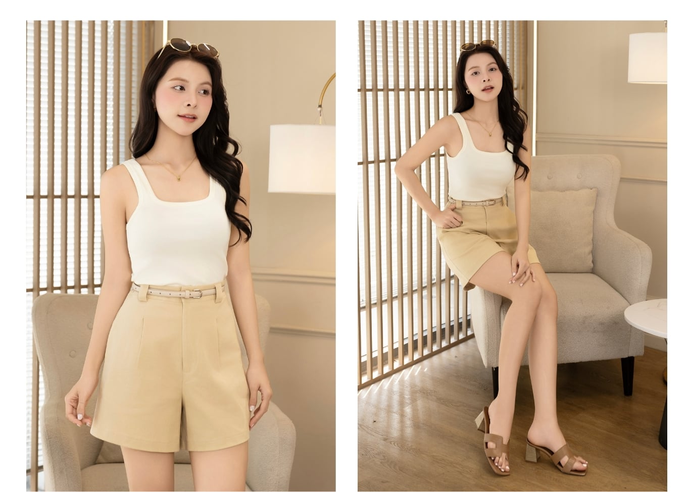 Áo dạo phố thun ngắn cổ vuông dáng ôm AAF47H