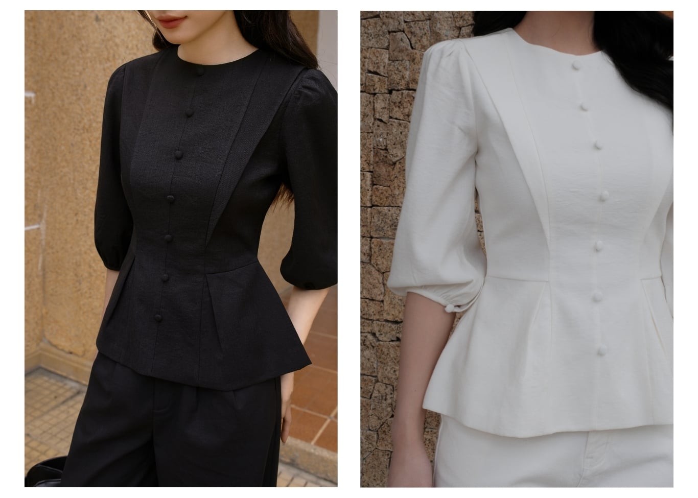 Áo kiểu dạo phố linen cổ tròn AAD43T