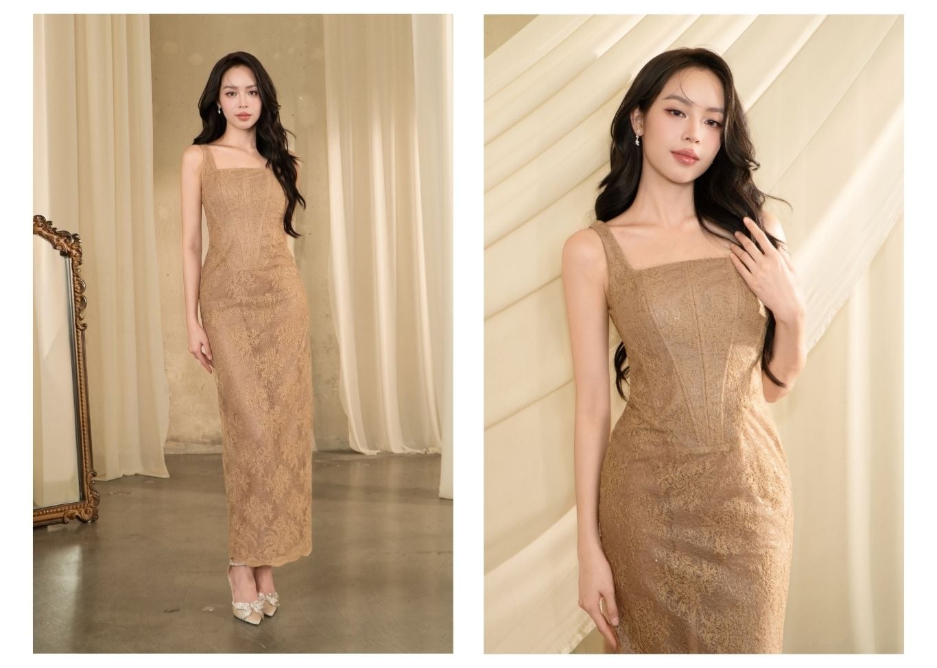 Đầm Body Tiệc Ren Dài Cổ Vuông - DAK05A