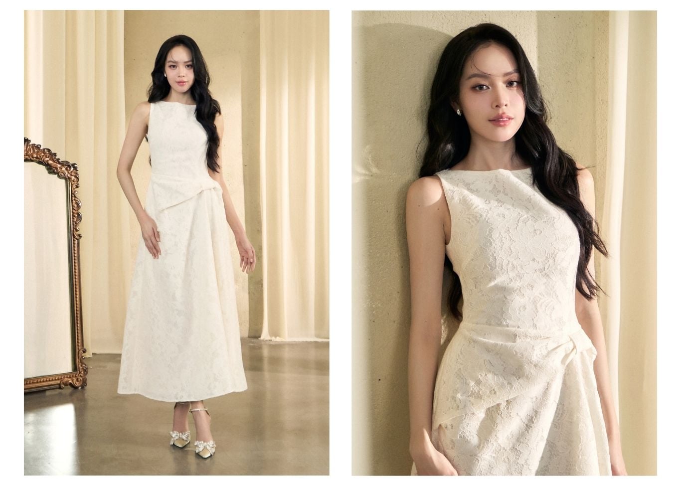 Đầm Xòe Tiệc Ren Dài Cổ Vuông - DAK04A