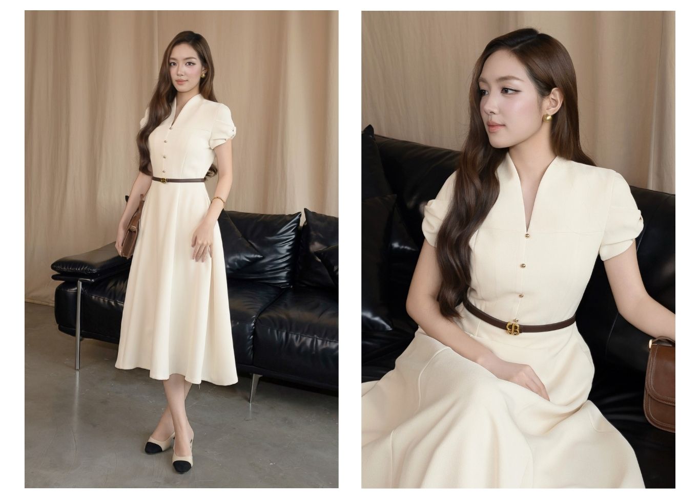 Đầm Xòe Công Sở Cotton Dài Cổ V - DAK21A