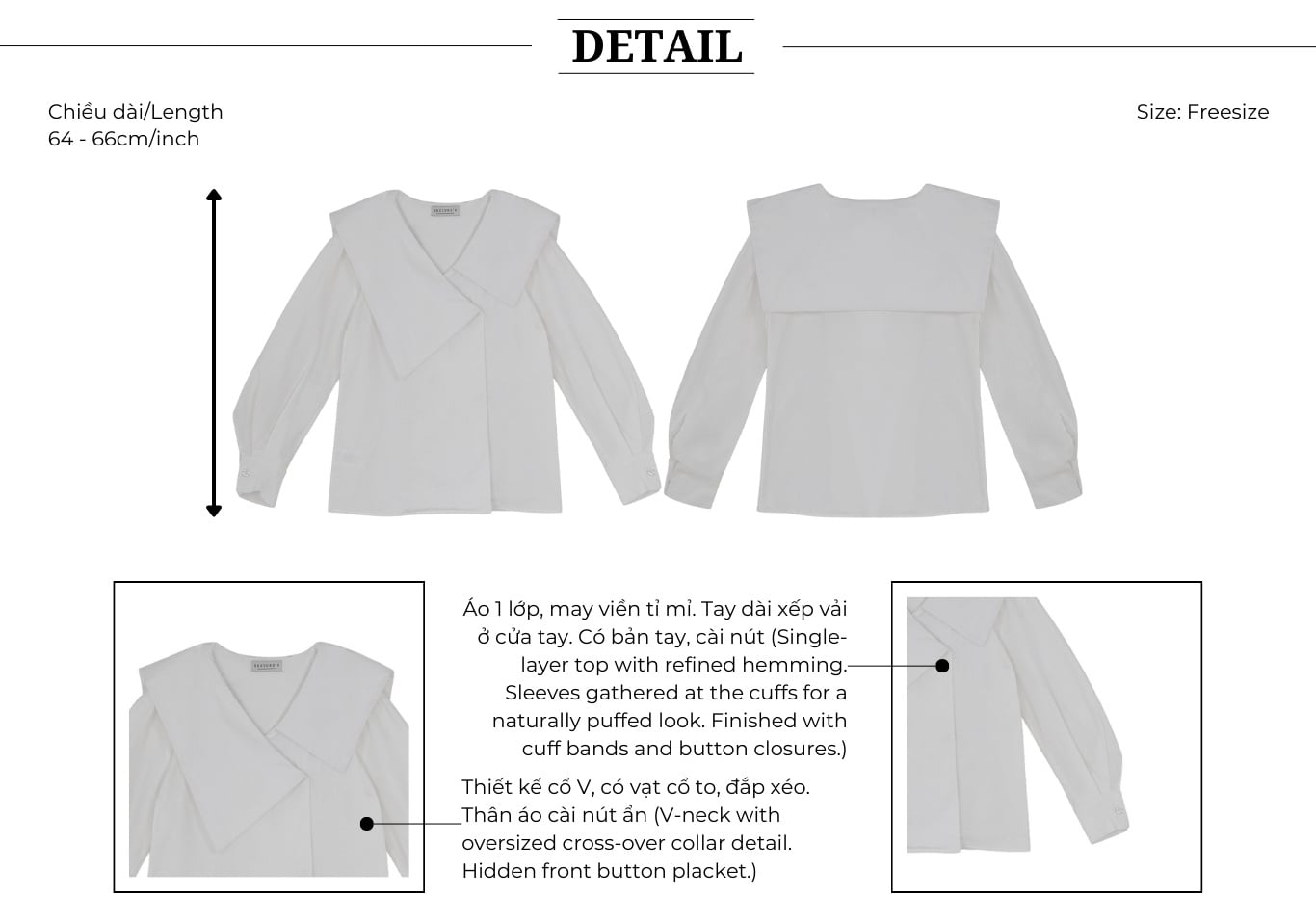 Áo kiểu công sở cổ V tay dài A4573P - Thiết kế chi tiết