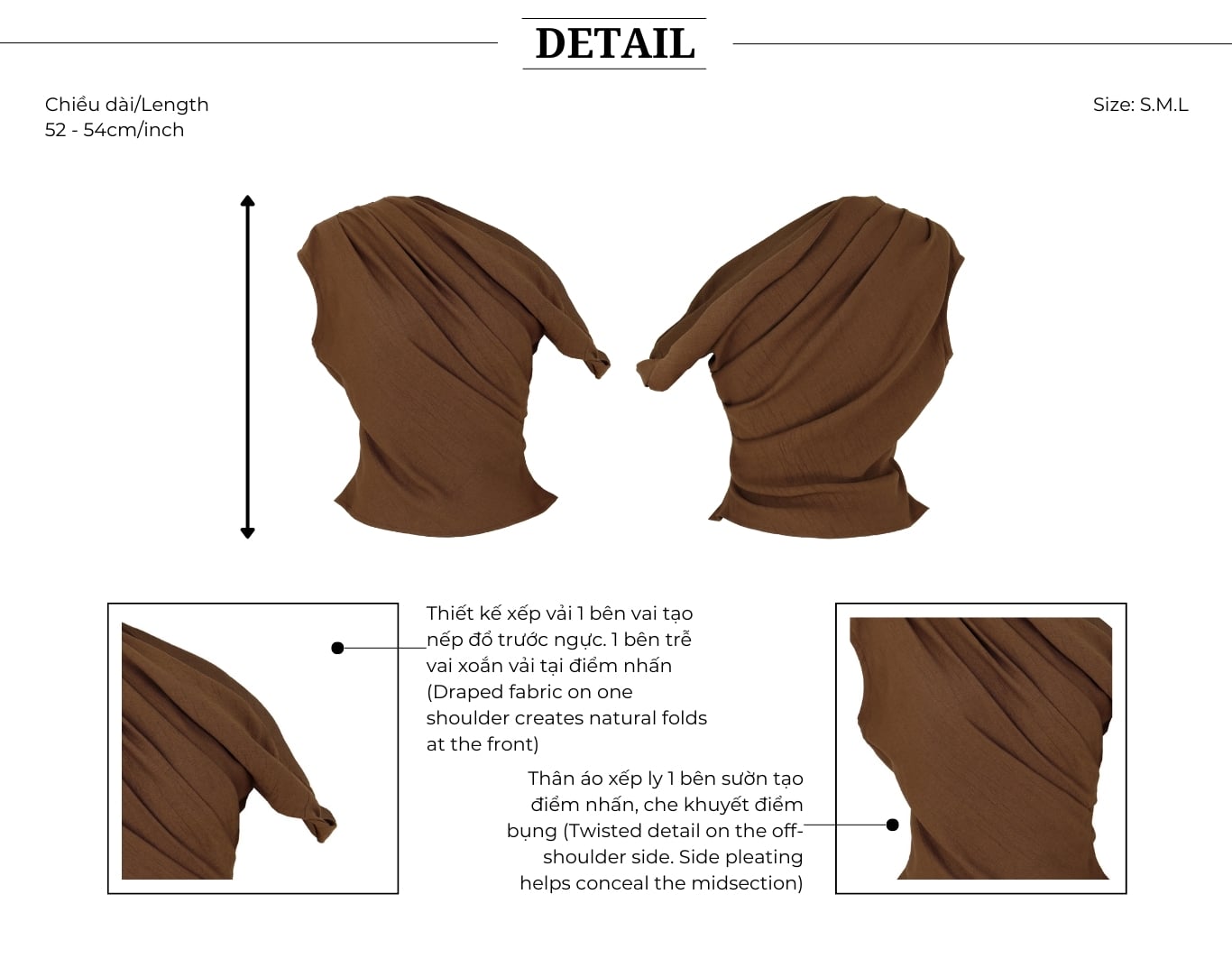 Áo kiểu dạo phố cotton xoắn vai AAA45T - Thiết kế chi tiết