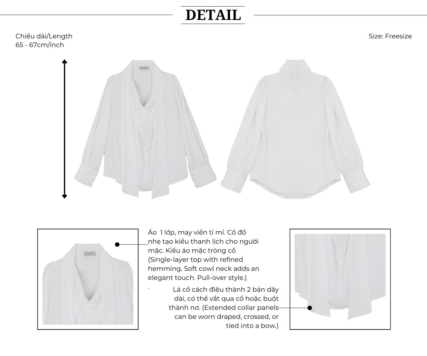 Áo kiểu lụa công sở tay dài có tà A4568T - Thiết kế chi tiết