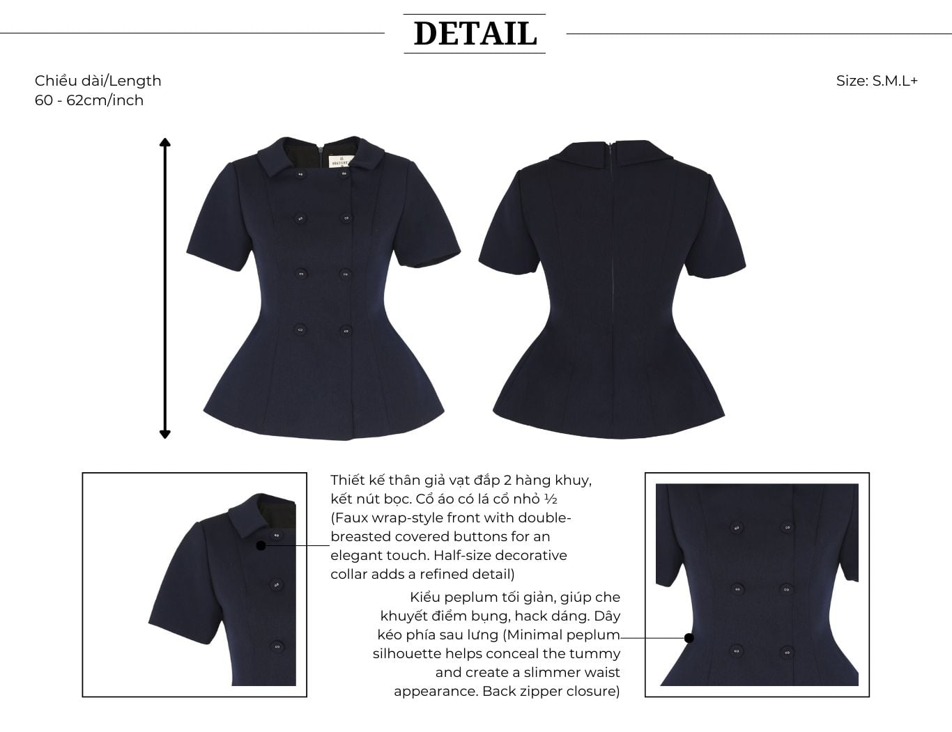 Áo kiểu công sở peplum cổ vuông AAB23B - Thiết kế