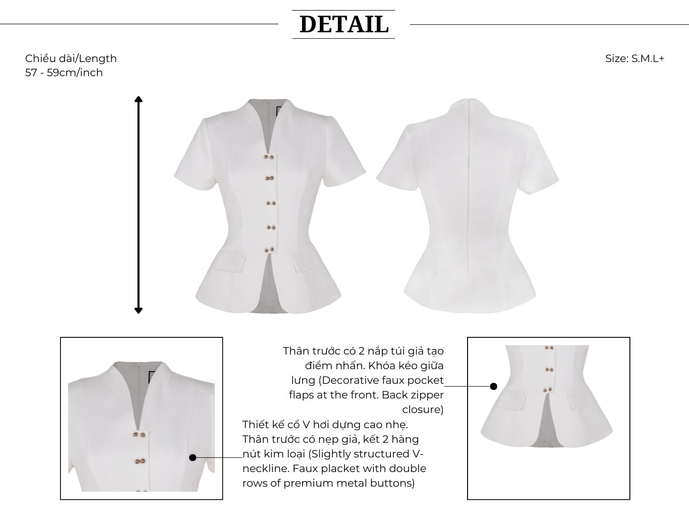 Áo kiểu công sở cotton hàn cổ V AAA30A - Thiết kế chi tiết