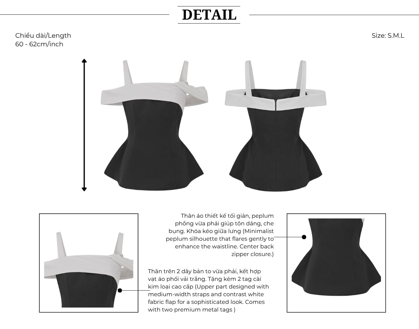 Áo kiểu tiệc 2 dây trễ vai tag đá A4572A - Thiết kế chi tiết