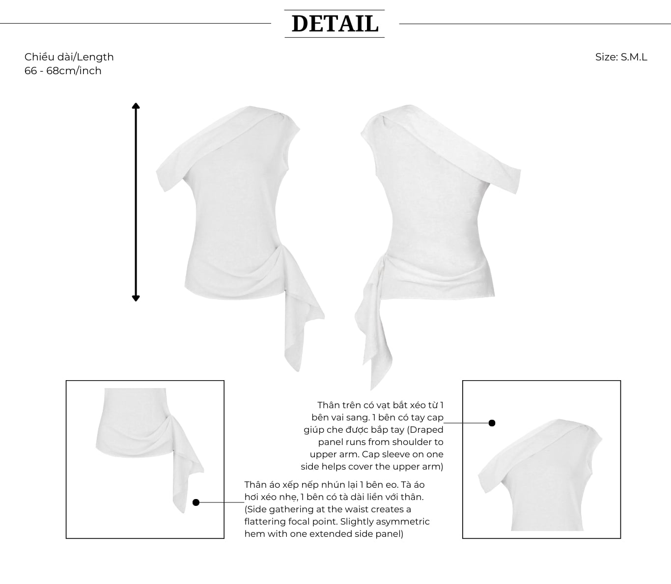 Áo kiểu dạo phố linen xếp tà xéo AAA44T - Thiết kế chi tiết