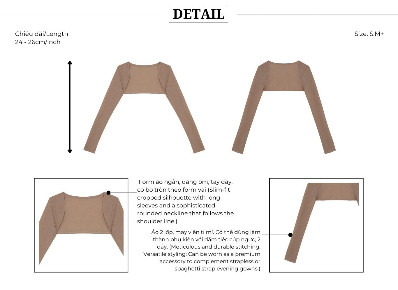 Áo tiệc thun dáng ngắn tay dài AAB06T - Thiết kế