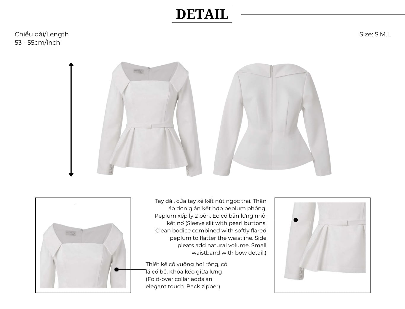 Áo kiểu tiệc tay dài eo phối nơ A4586B - Thiết kế chi tiết