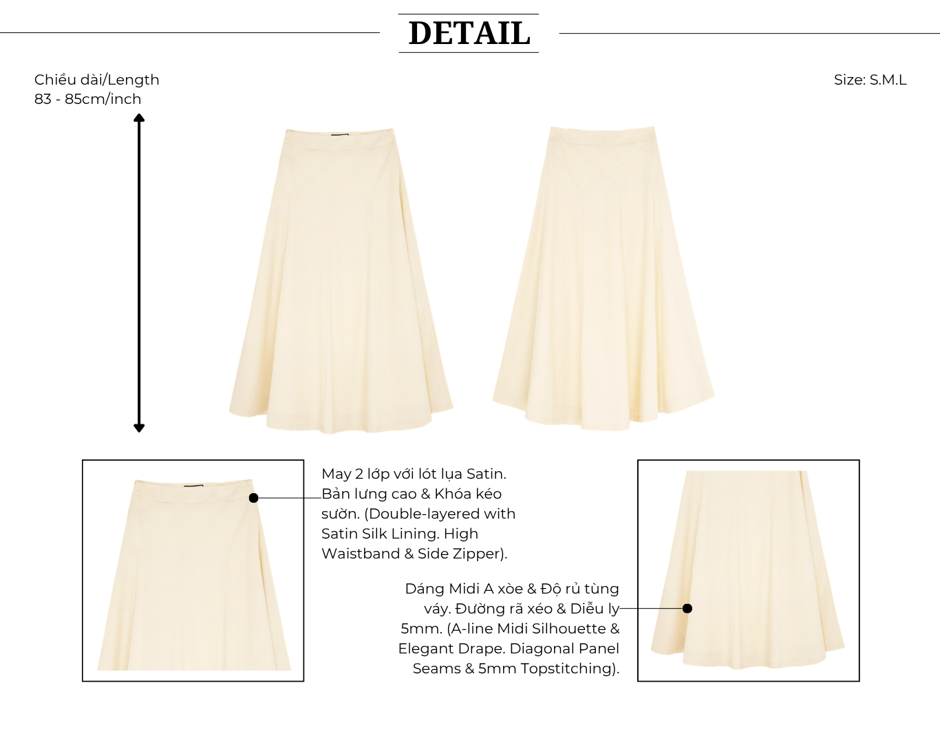 Chân váy công sở cotton dài xòe VAD63H - Thiết kế
