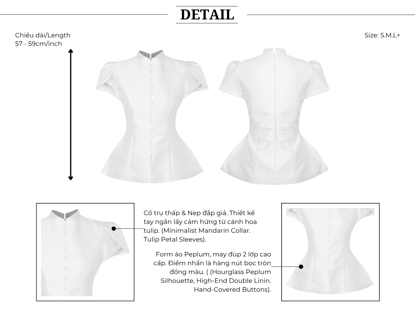 Áo kiểu tiệc Tafta cổ trụ, áo peplum, tay tulip AAF05T