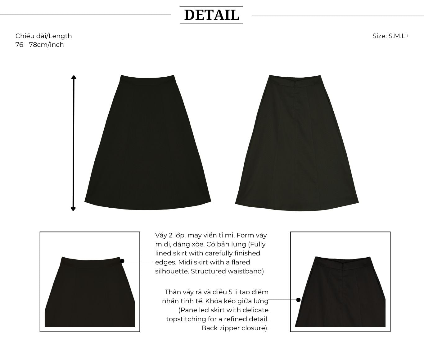 Chân váy xòe công sở linen dài VAB26B - Thiết kế