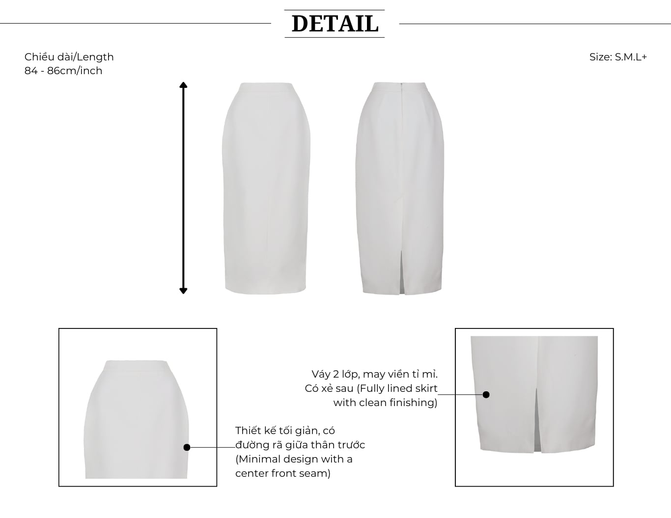 Chân váy suông công sở cotton dài VAA31A - Thiết kế chi tiết