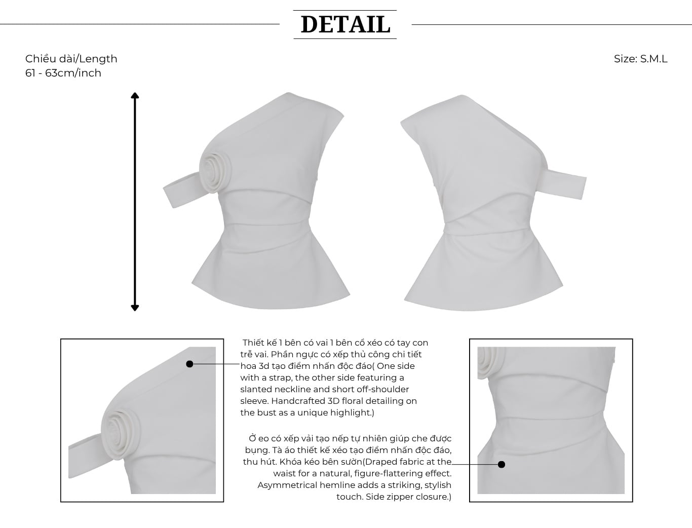 Áo kiểu tiệc peplum cổ xéo tà xéo A4545B - Thiết kế chi tiết